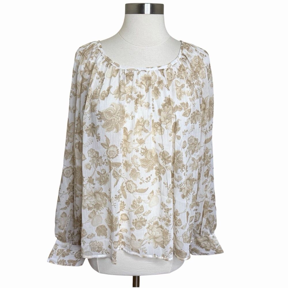 Old Navy White Floral Sheer Blouse Womens XXL Boho Chiffon Peasant
